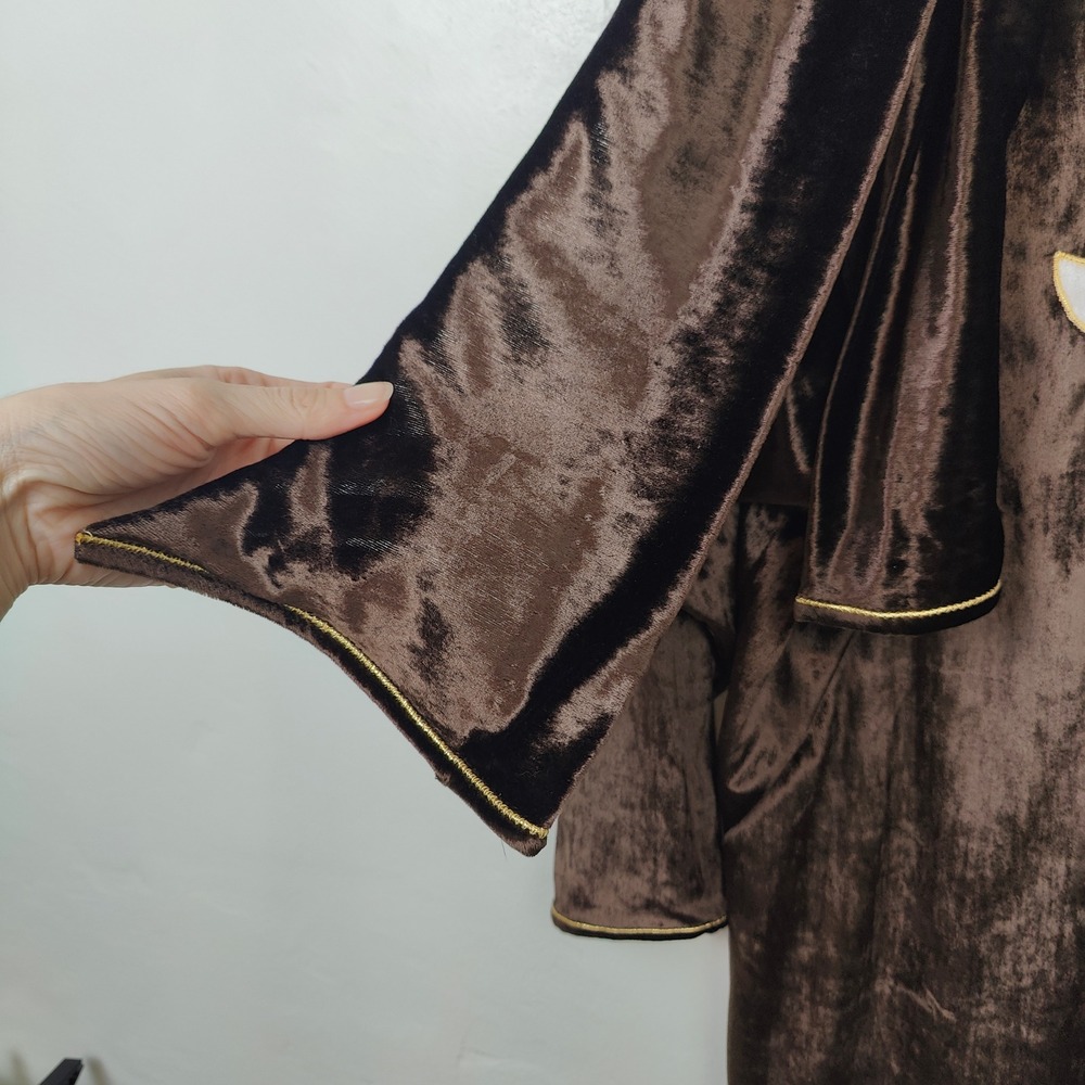 Vintage 70s Oscar de la Renta Womens Dress Large Brown Velvet Embroidered Caftan - Picture 4 of 7